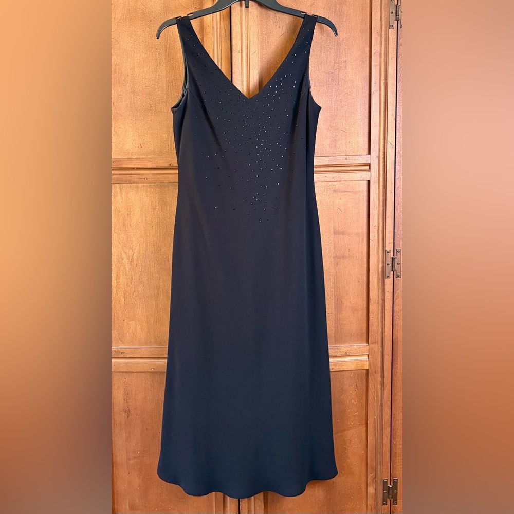 VTG Jones New York Beaded V-Neck Cocktail Midi Dress Black size 10